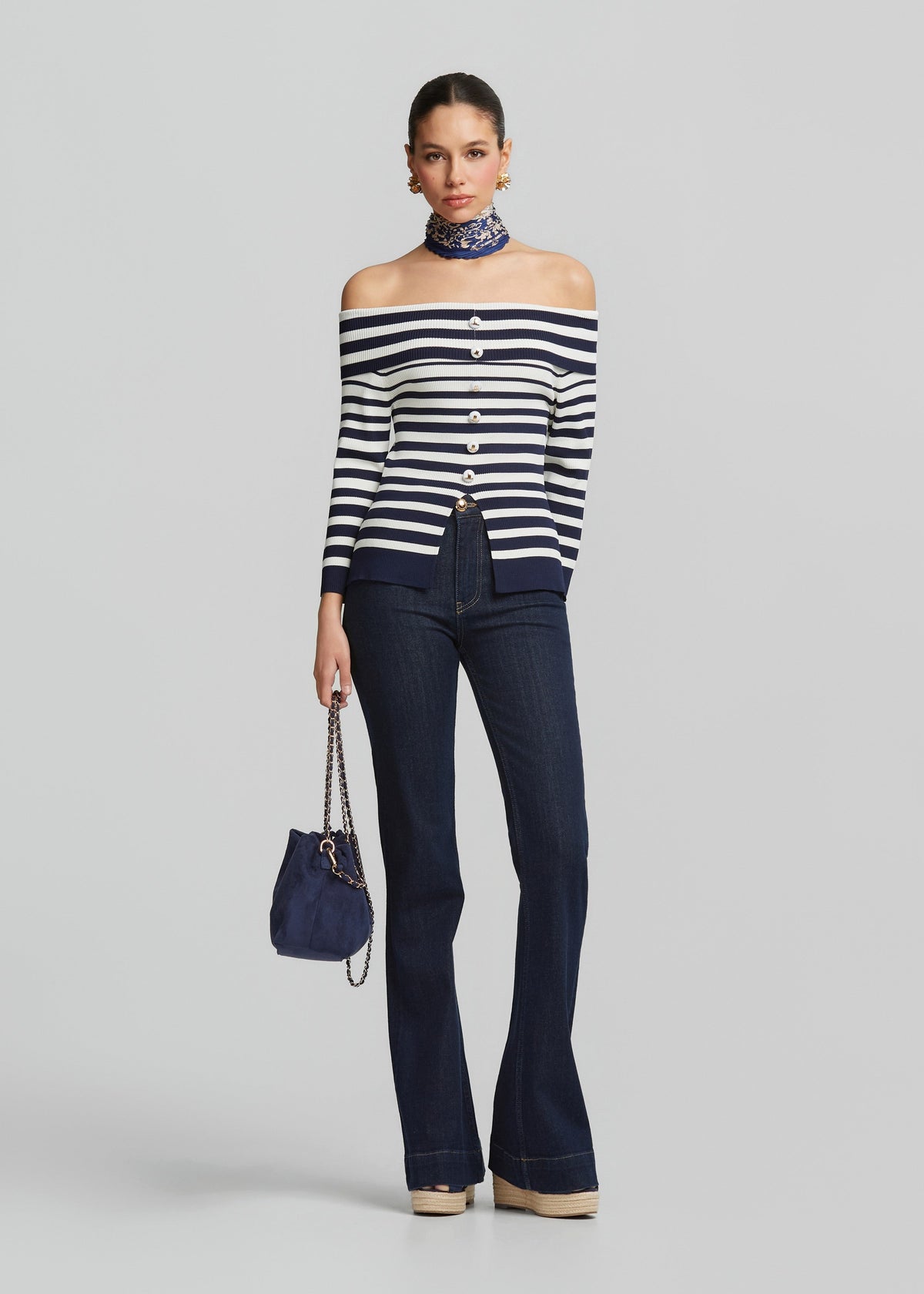 Πλεκτή ριγέ μπλούζα