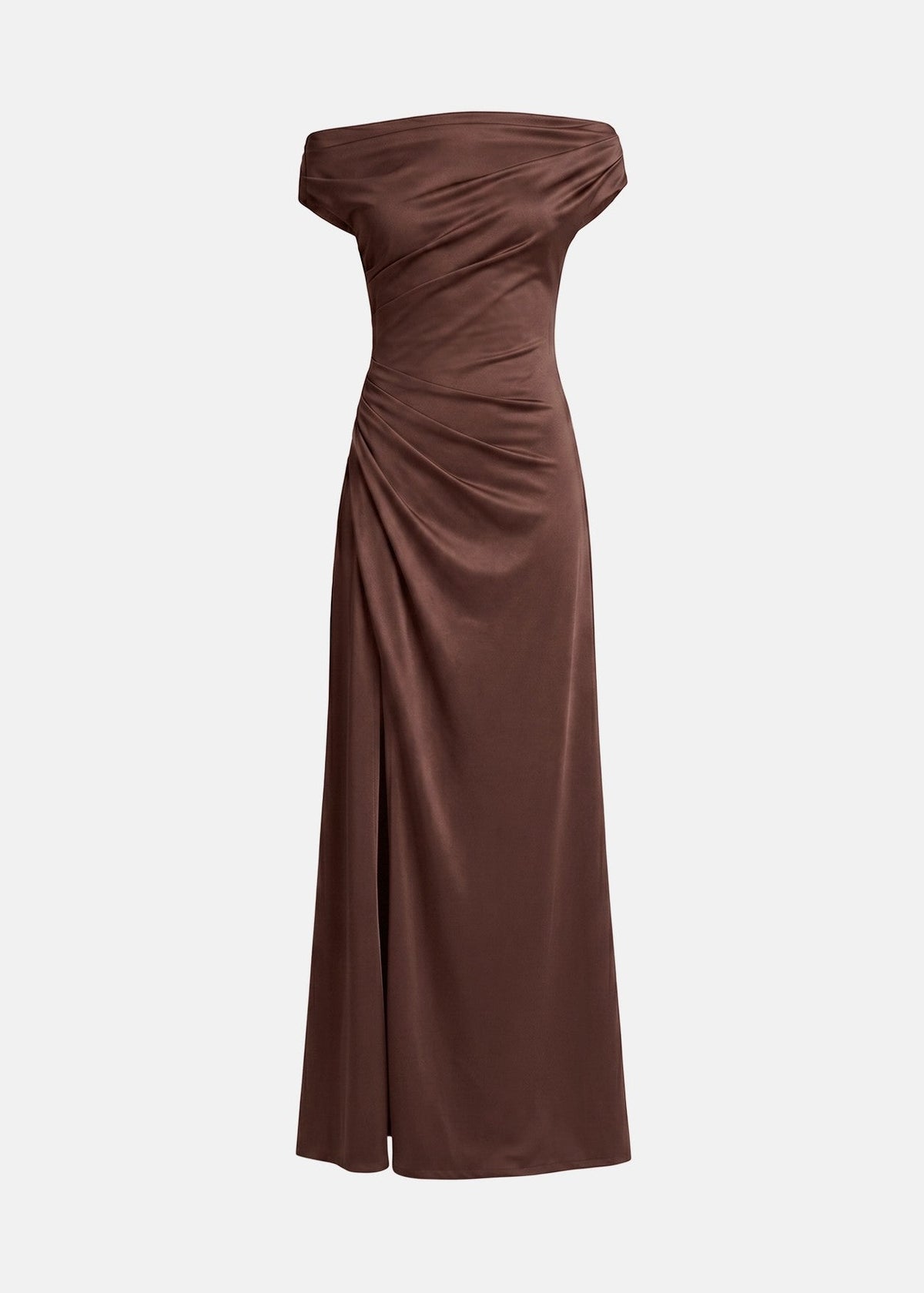 Ντραπέ off shoulder φόρεμα σε σατέν όψη